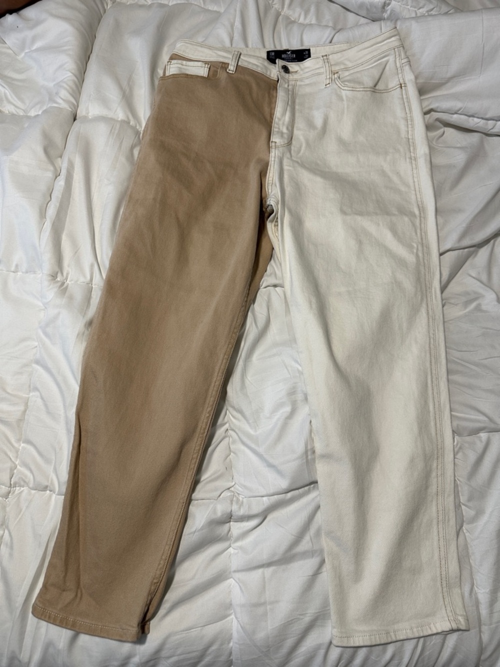 Hollister Two-Tone Straight-Leg Chinos — Tan & White